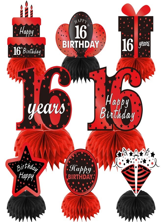 Parfundg Red Black 16th Birthday Decorations Table Honeycomb Centerpieces, 8Pcs Happy 16 Year Old Birthday Table Topper Party Supplies for Boys Girls, Sixteen Birthday Table Centerpiece Decor - Image 1